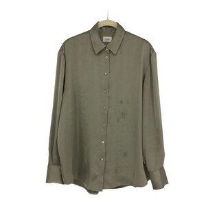 Aritzia Wilfred Louvre Satin Button-up Blouse Sage Green Size XS *flawed*